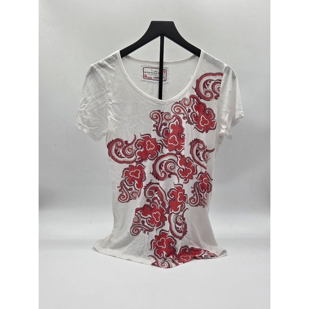 Aventura Clothing Americana M White Modal Cotton Paisley Floral V-Neck Top
